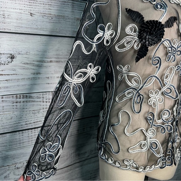 TC‎ Fashion Black Blue Metallic Floral Sheer Mesh Top Whimsigoth Medium VTG NEW - Picture 8 of 9